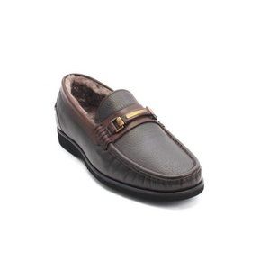 ROBERTO SERPENTINI 17250 Brown Leather Shearling Loafer Shoes